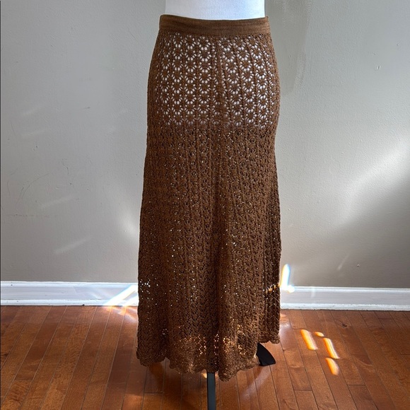 Peruvian Connection 100% Pima Cotton Brown Casual Boho Knit Maxi Skirt Size S - Picture 3 of 12